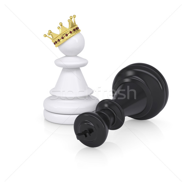 Stockfoto: Zwarte · verslagen · schaken · koning · goud · kroon · geïsoleerd