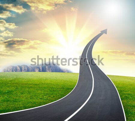Road fork  and green grass field. Sky with clouds Stock photo © cherezoff