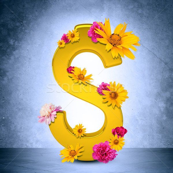 Złoty znak dolara kwiaty szary ściany 3D Zdjęcia stock © cherezoff