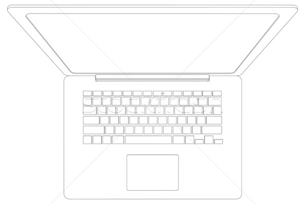 Drawing of wire-frame open laptop. Top view. Vector illustration Stock photo © cherezoff