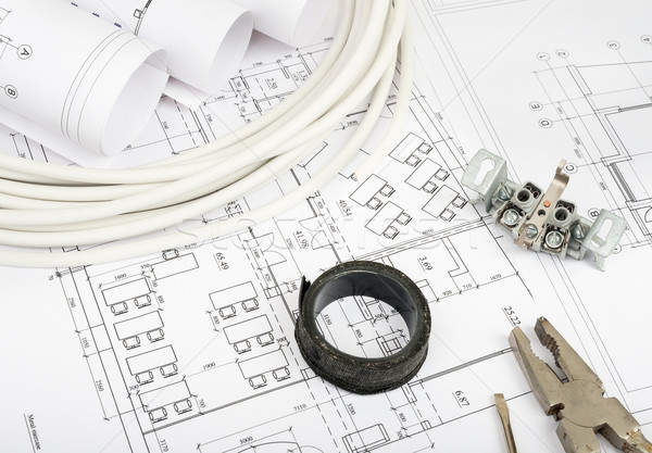 Architecture plan and rolls of blueprints Stock photo © cherezoff