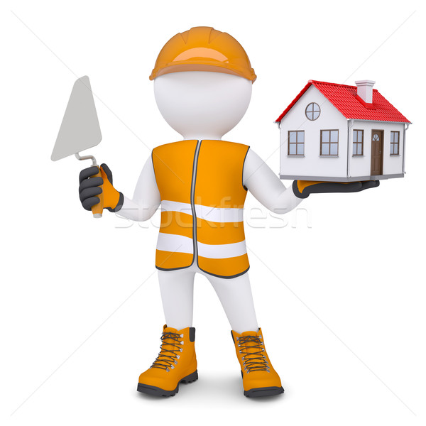3d man in overalls with trowel and house Stock photo © cherezoff
