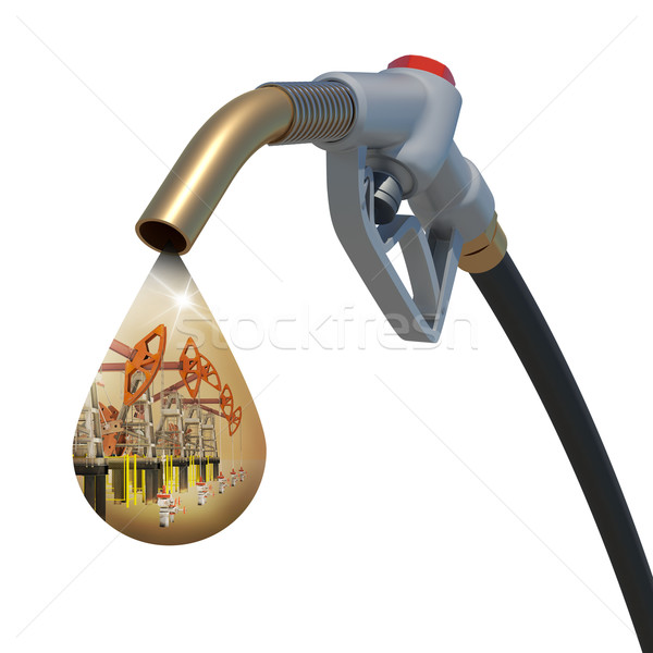 Stock photo: colorful oil-derricks in the drop weeping from fuel nozzle