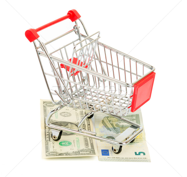 Stock fotó: Bevásárlókocsi · pénz · izolált · fehér · vásárlás · pénz