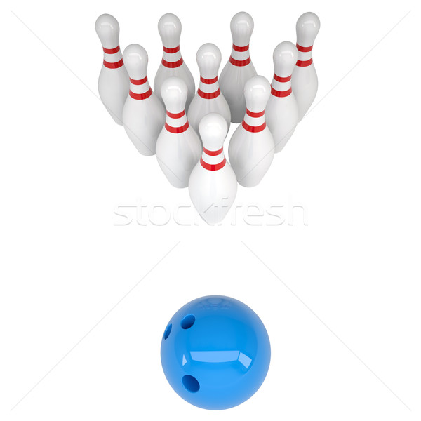 Blau Bowlingkugel isoliert weiß Hintergrund Stock foto © cherezoff