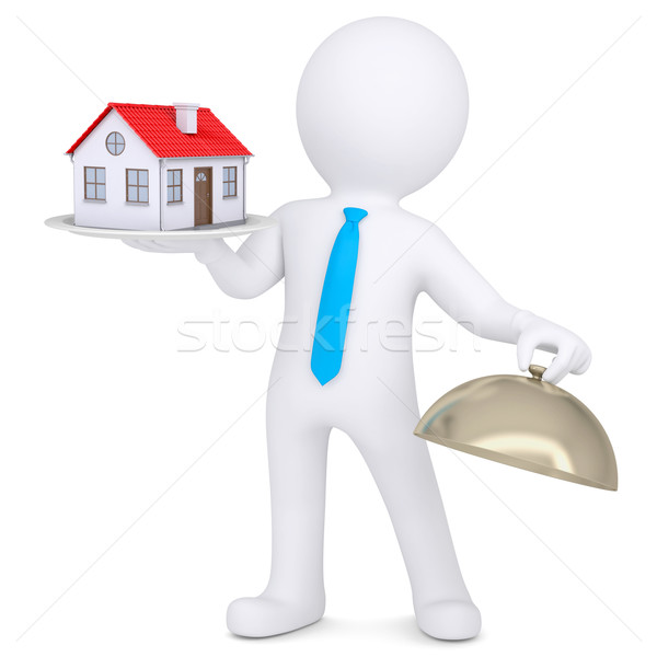 3d man holding a house on a platter Stock photo © cherezoff