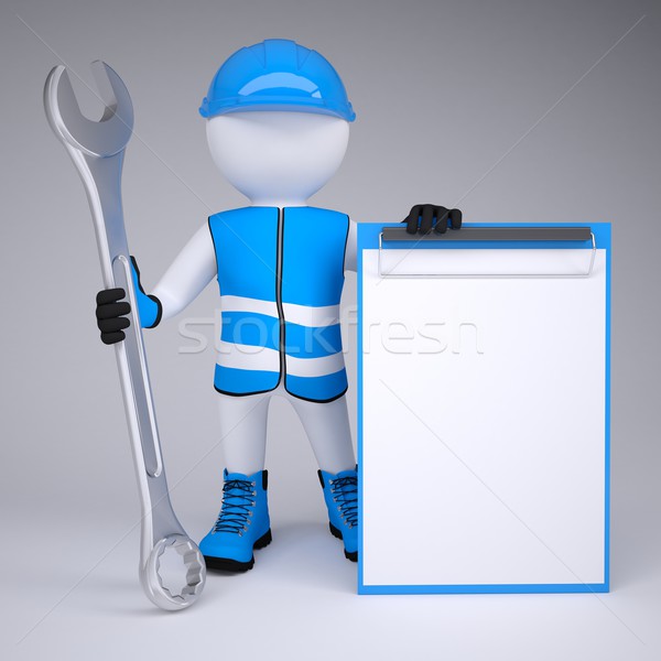 3d man in overalls with wrench Stock photo © cherezoff