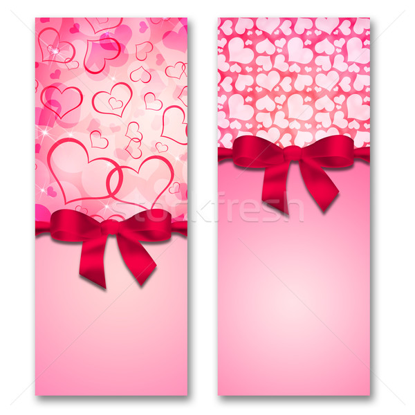 Stock photo: Card with hearts and ribbon with a bow