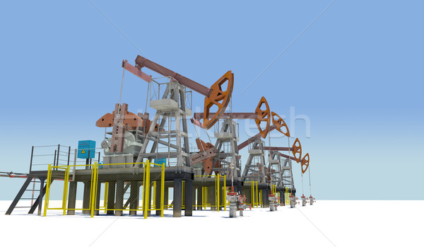 Stock photo: Oil pump-jacks on white plane