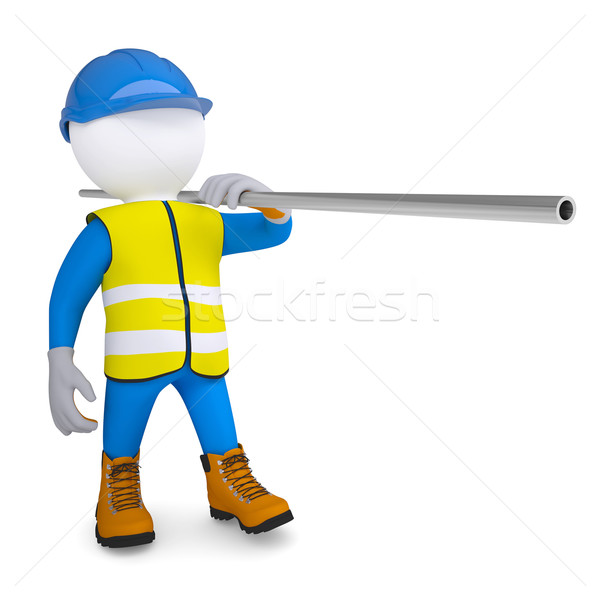 Worker in overalls carries a pipe Stock photo © cherezoff