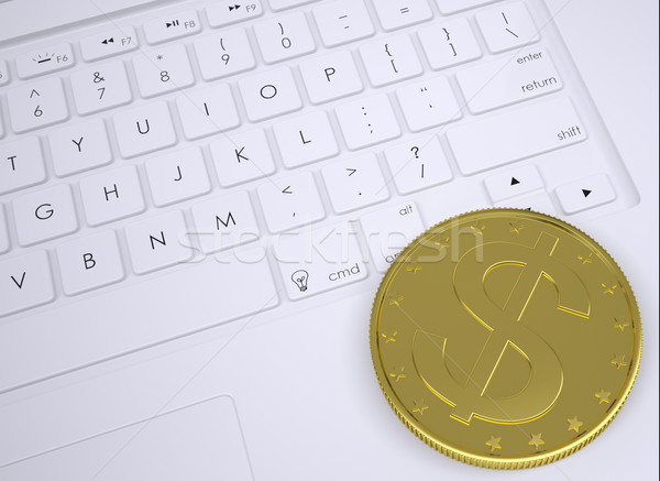 Gold dollar coin on the keyboard Stock photo © cherezoff