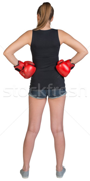 Woman in boxing gloves standing akimbo Stock photo © cherezoff