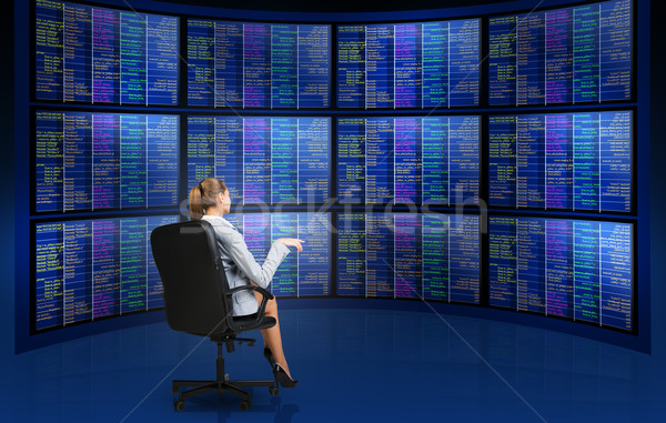 Businesswoman sitting in front of screens Stock photo © cherezoff