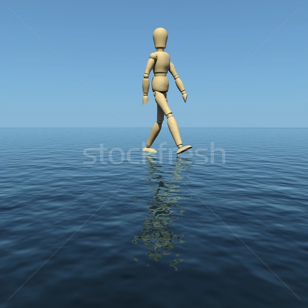 The wooden man walks on water. 3D rendering Stock photo © cherezoff