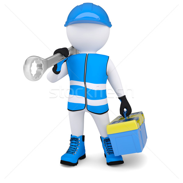 3d man with wrench and tool box Stock photo © cherezoff