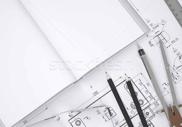 Stock photo: Book, glasses, ruler, compass and pencil
