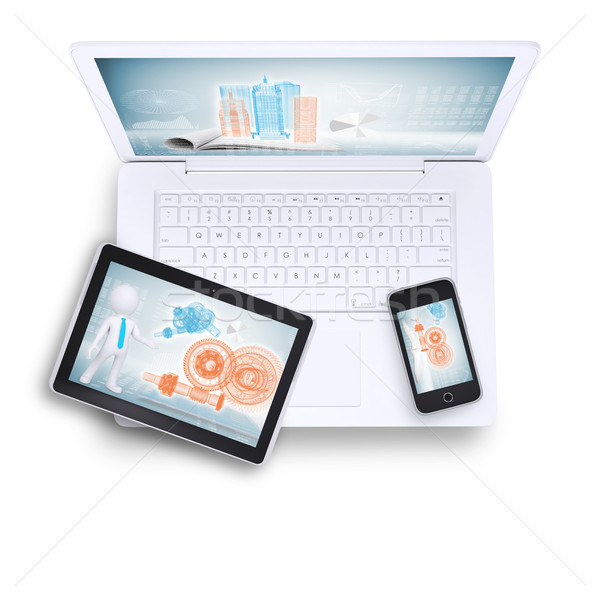 Stock photo: Laptop with tablet and mobile phone on, top view