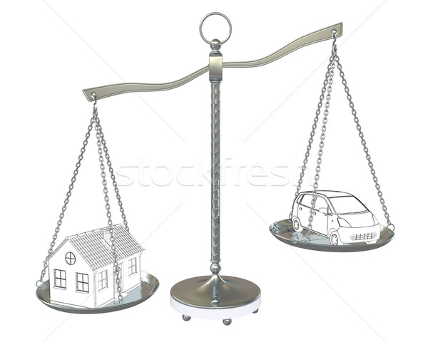 Sketch home and car on balance scales Stock photo © cherezoff