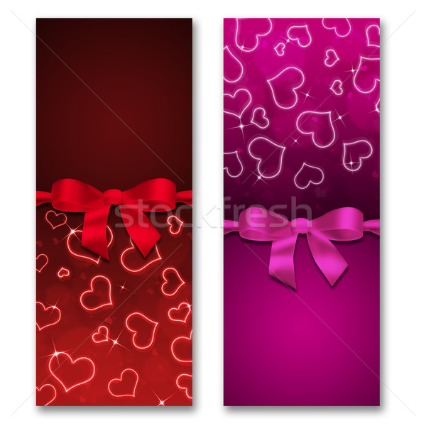 Stock photo: Card with hearts and ribbon with a bow