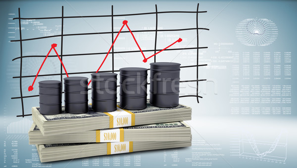 Barrels oil stand on pack of dollars Stock photo © cherezoff