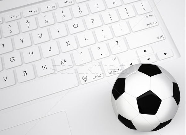 Foto stock: Balón · de · fútbol · teclado · deporte · diseno · clave