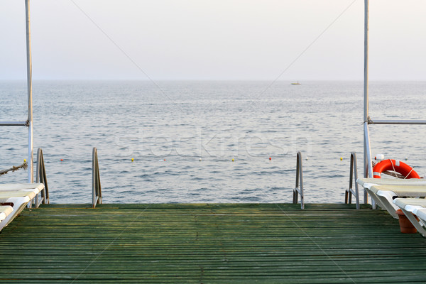 Wooden pier with metal handrails Stock photo © cherezoff