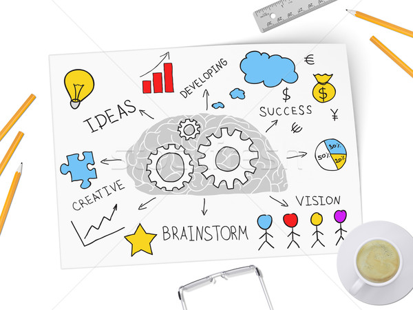 Brain works on new business by ideas over a cup of coffee Stock photo © cherezoff
