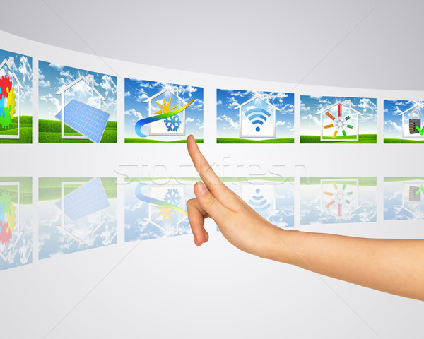 Stock photo: Icon on background of grass. Virtual screens
