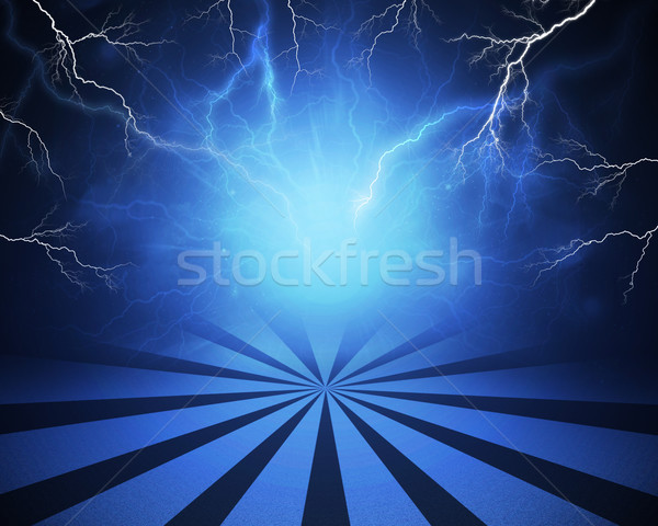 Abstract blue background with lightning and stripes at bottom Stock photo © cherezoff