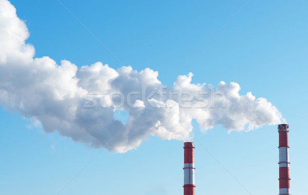 Atomowy moc Błękitne niebo chmury budynku budowy Zdjęcia stock © cherezoff
