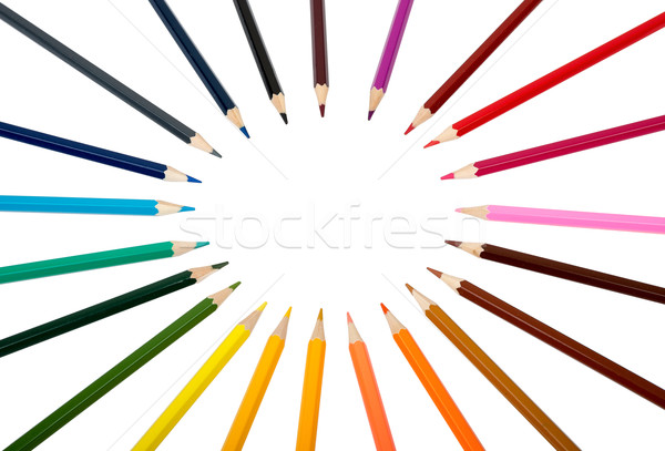 [[stock_photo]]: Coloré · crayons · forme · isolé · blanche · bois