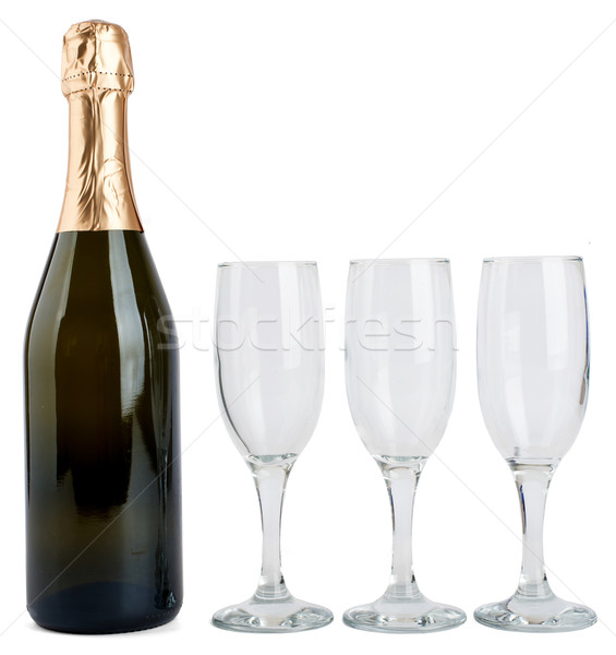 Champán botella tres gafas aislado blanco Foto stock © cherezoff