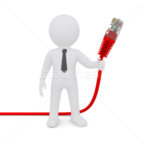 Blanke man Rood netwerk kabel geïsoleerd Stockfoto © cherezoff
