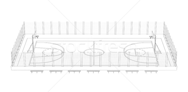 Basketballplatz Draht Rahmen 3d render isoliert schwarz Stock foto © cherezoff