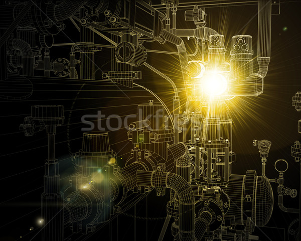 Wire-frame industrial equipment. Bright light and dark background Stock photo © cherezoff