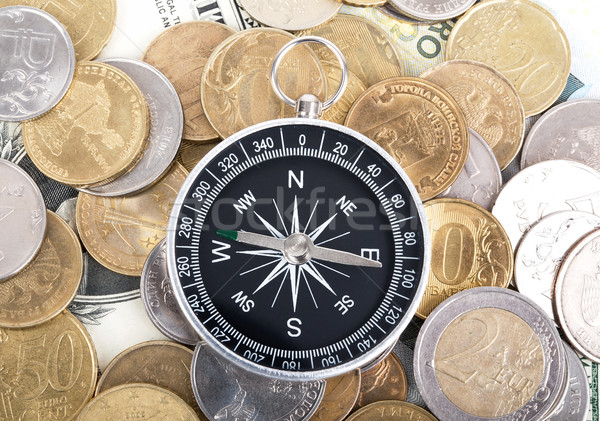 Compass on coins Stock photo © cherezoff