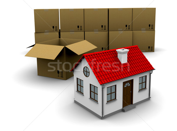 house from a cardboard box on the background of the group boxes Stock photo © cherezoff