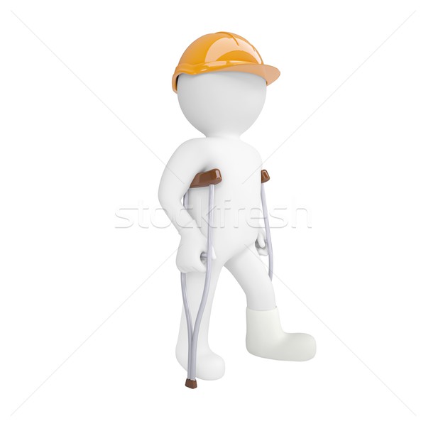 3d white man in a helmet and on crutches Stock photo © cherezoff