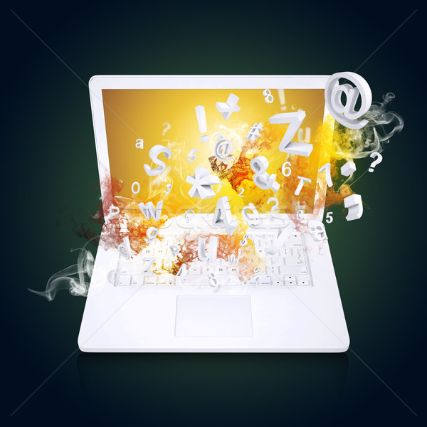 Laptop emits letters, numbers and smoke Stock photo © cherezoff