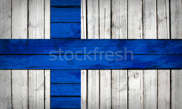Finnish flag painted on wooden boards Stock photo © cherezoff