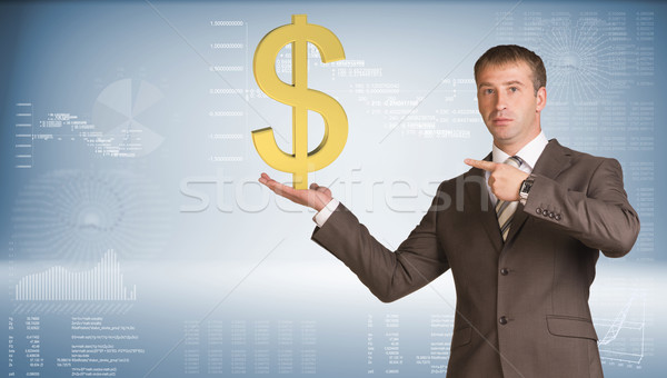 Geschäftsmann halten Dollarzeichen blau Gradienten Anzug Stock foto © cherezoff