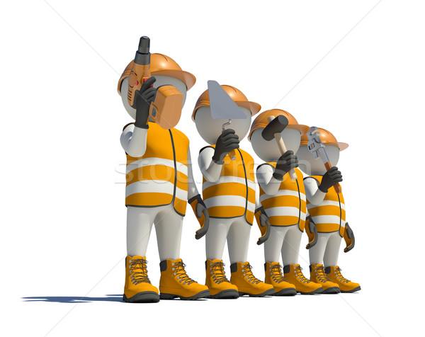 Workteam in special clothes, shoes and helmet holding tools Stock photo © cherezoff