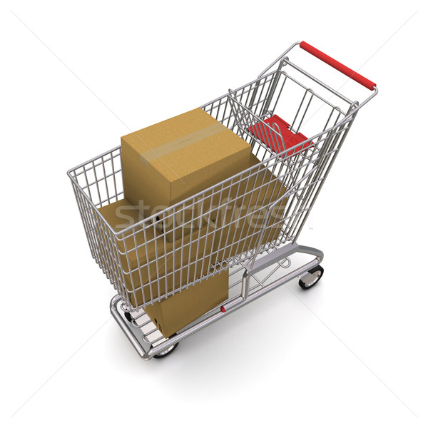 Stockfoto: Winkelwagen · dozen · 3D · witte · business