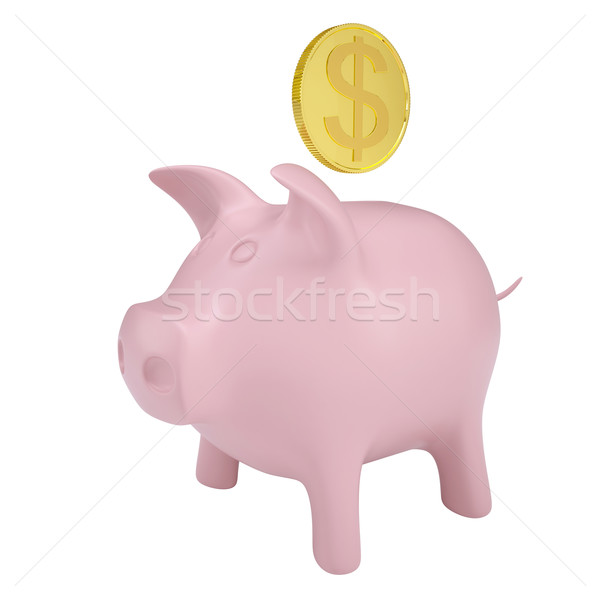 Moeda de ouro gotas rosa piggy bank isolado tornar Foto stock © cherezoff