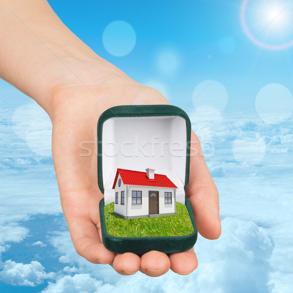 Empty ring box with house in humans hand Stock photo © cherezoff