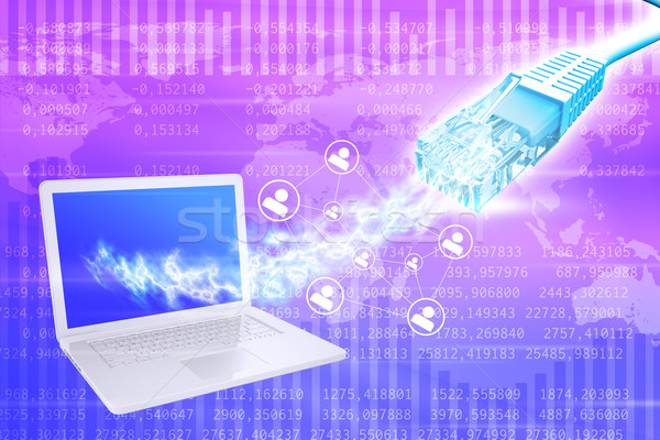 Laptop with wire and computer icons  Stock photo © cherezoff