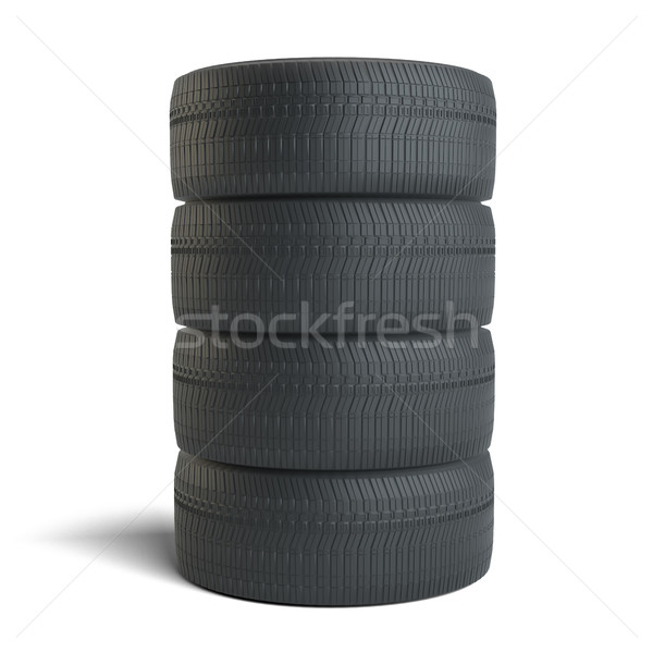 Quatro preto pneus isolado branco Foto stock © cherezoff