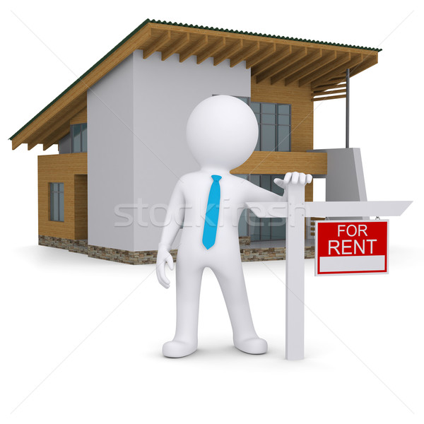 White 3d human and small house with sign a lease Stock photo © cherezoff