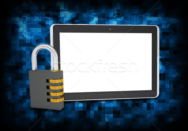 Binary code and tablet pc with combination lock Stock photo © cherezoff