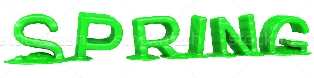 The word 'Spring' from the green paint is melting. Isolated on white background Stock photo © cherezoff